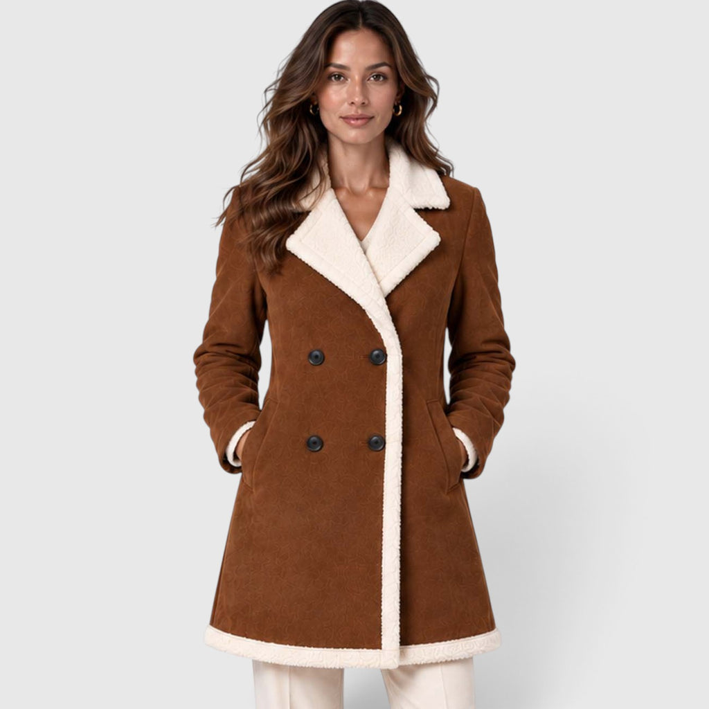 Women's Brown Faux Suede Longline Coat – Teddy Trim