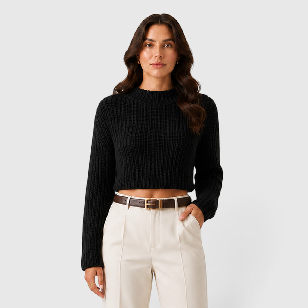 Monvaline | Women's Cropped Half Turtleneck Knit Sweater for Everyday Wear