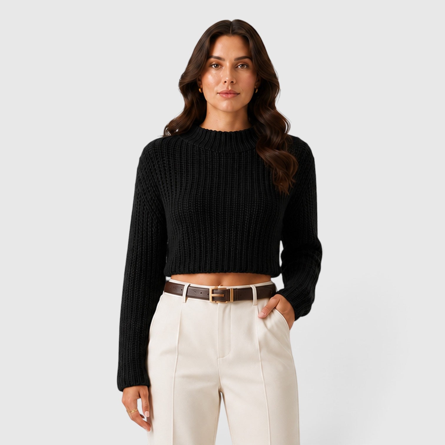 Monvaline | Women's Cropped Half Turtleneck Knit Sweater for Everyday Wear