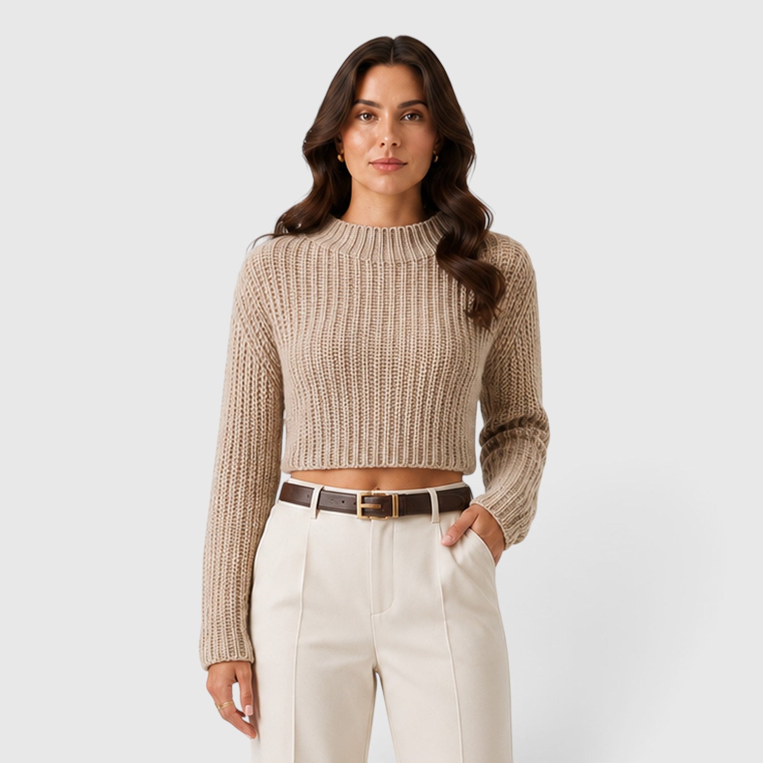 Monvaline | Women's Cropped Half Turtleneck Knit Sweater for Everyday Wear