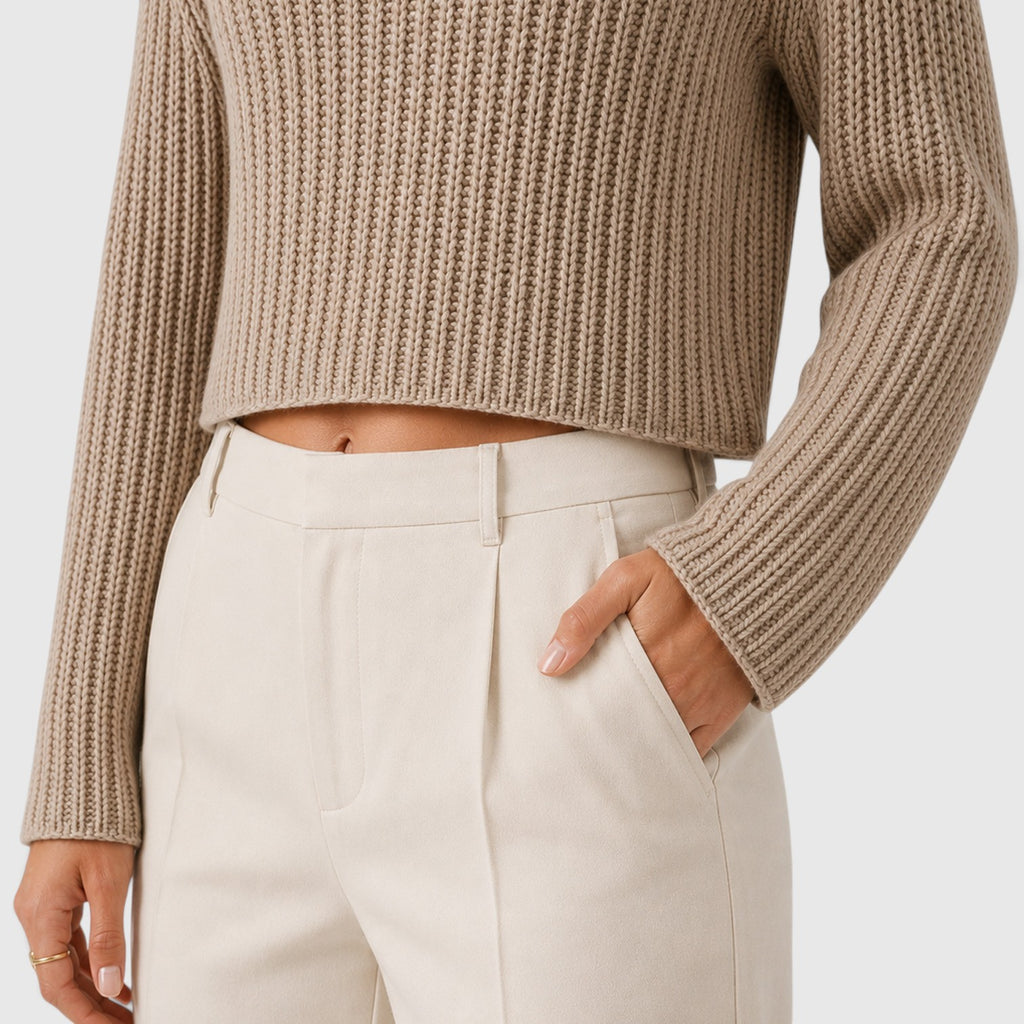 Monvaline | Women's Cropped Half Turtleneck Knit Sweater for Everyday Wear