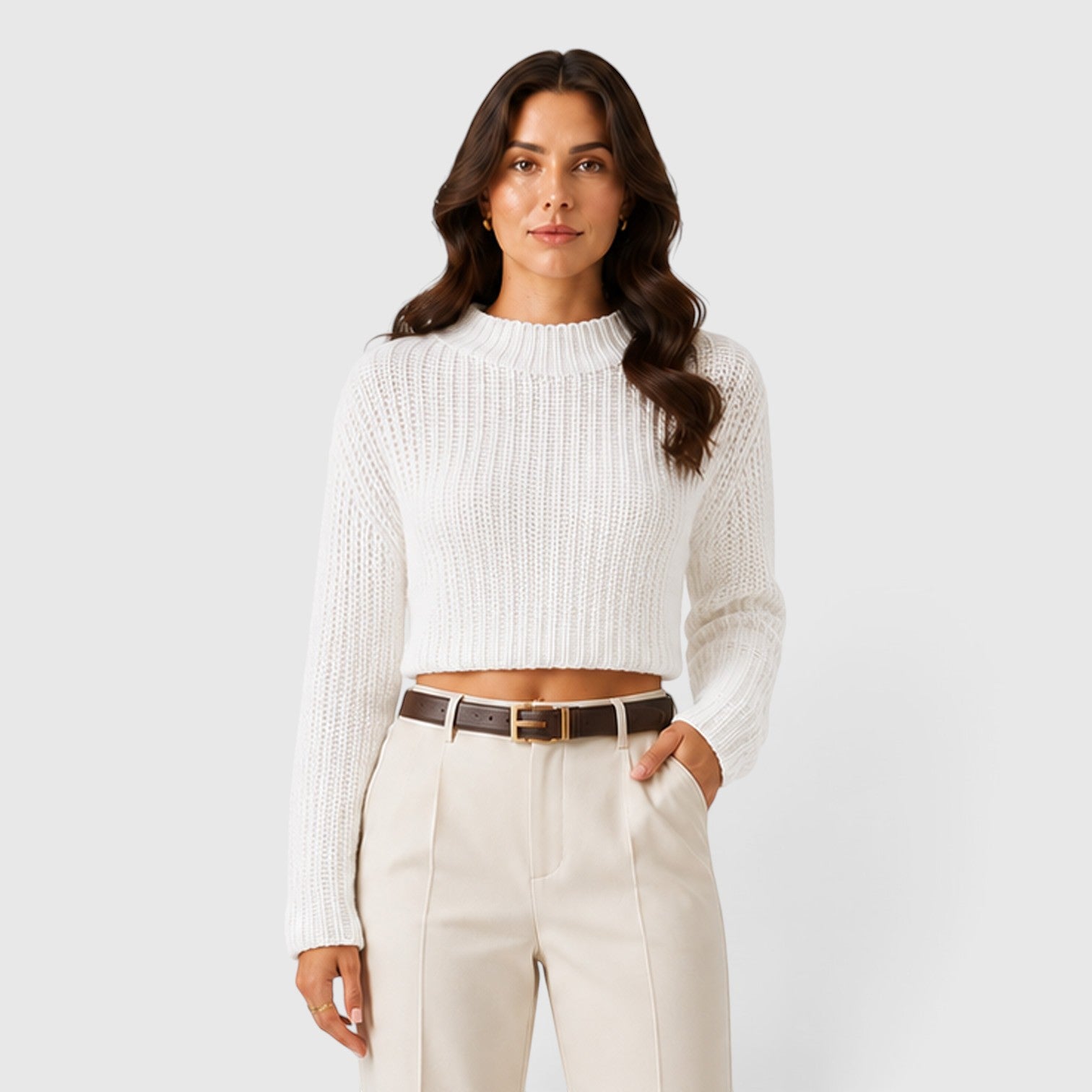 Monvaline | Women's Cropped Half Turtleneck Knit Sweater for Everyday Wear