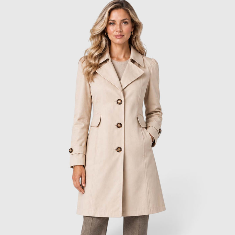 Monvaline | Women's Single-Breasted Trench Coat – Buttoned Tailored Jacket
