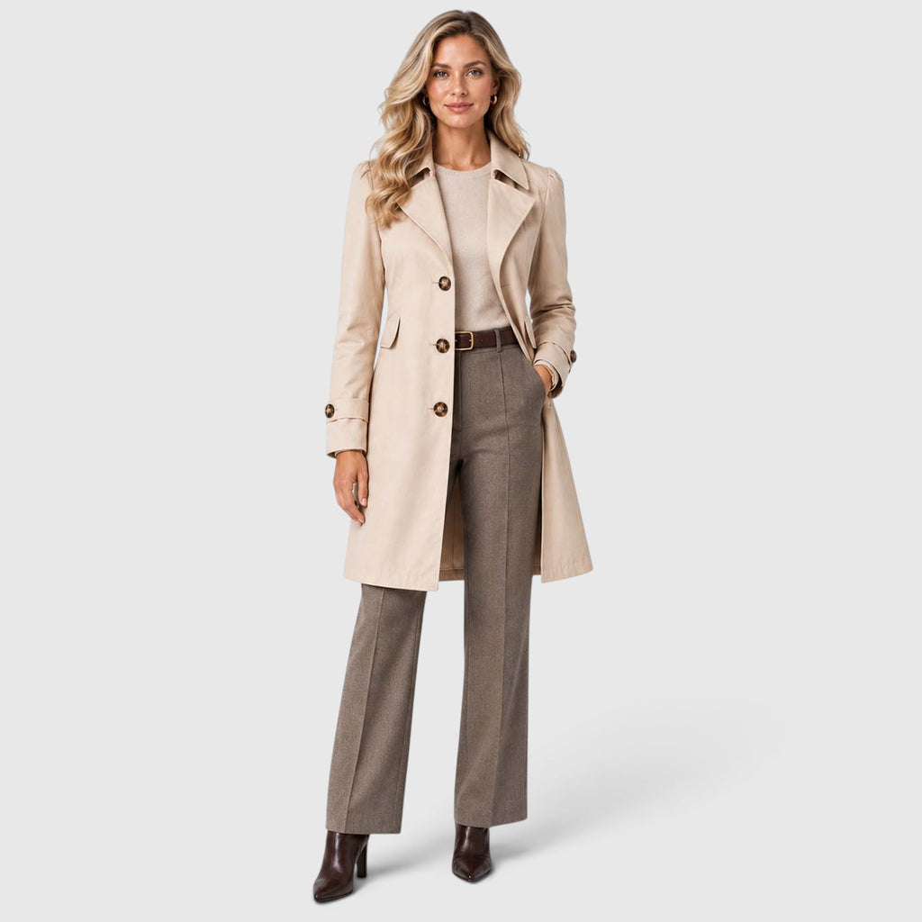 Women's Single-Breasted Trench Coat – Buttoned Tailored Jacket