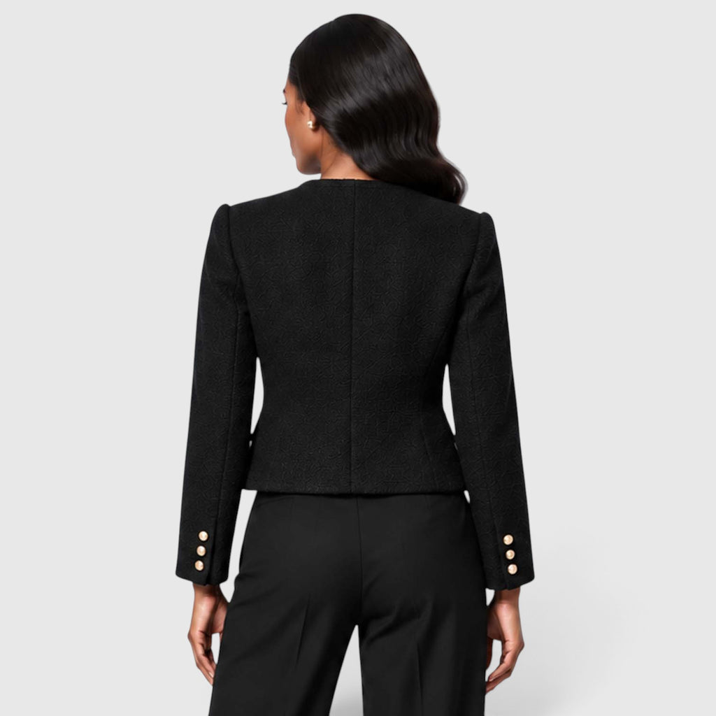 Women's Textured Tweed Cropped Blazer | Elegant Gold Button Jacket for Smart Occasions