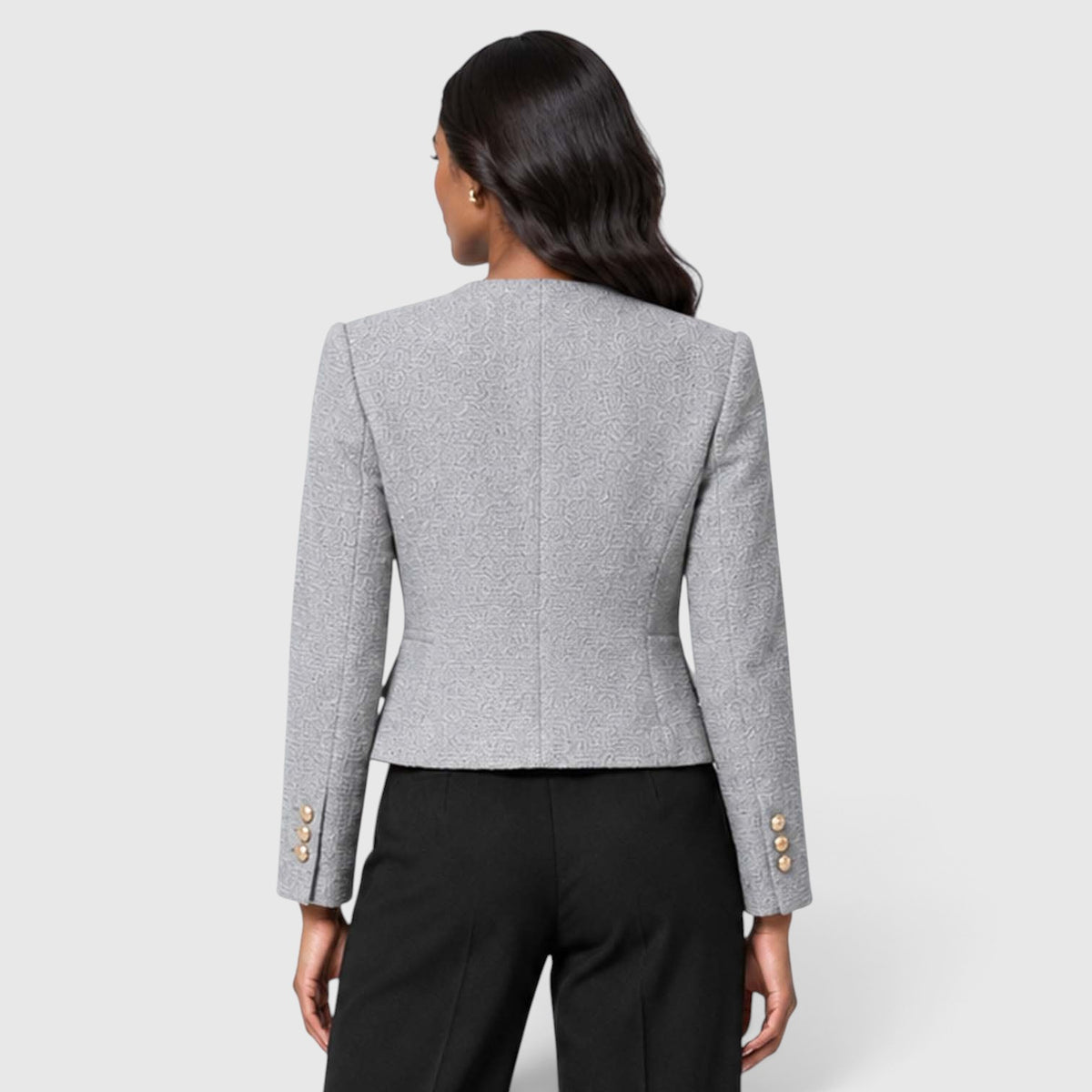 Women's Textured Tweed Cropped Blazer | Elegant Gold Button Jacket for Smart Occasions