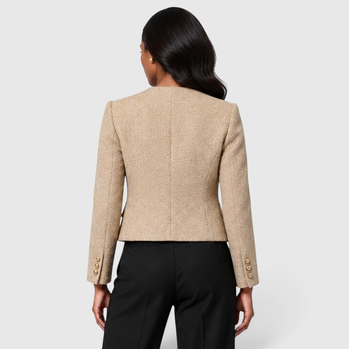 Women's Textured Tweed Cropped Blazer | Elegant Gold Button Jacket for Smart Occasions