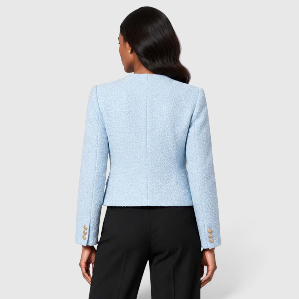 Women's Textured Tweed Cropped Blazer | Elegant Gold Button Jacket for Smart Occasions