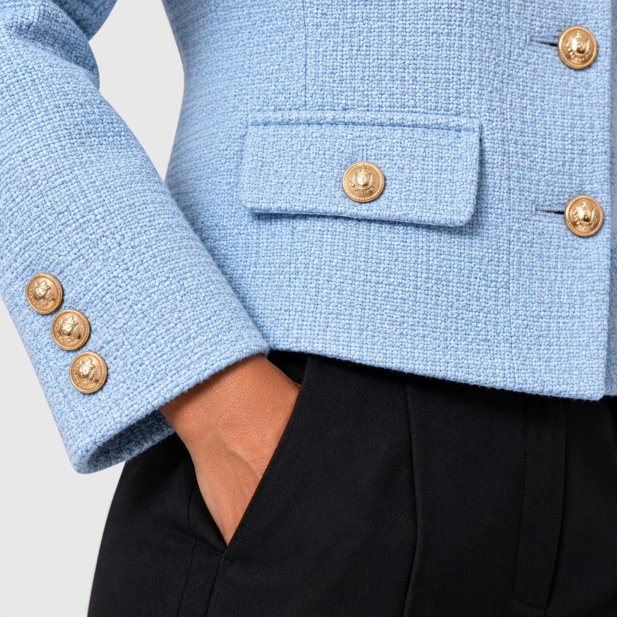 Women's Textured Tweed Cropped Blazer | Elegant Gold Button Jacket for Smart Occasions