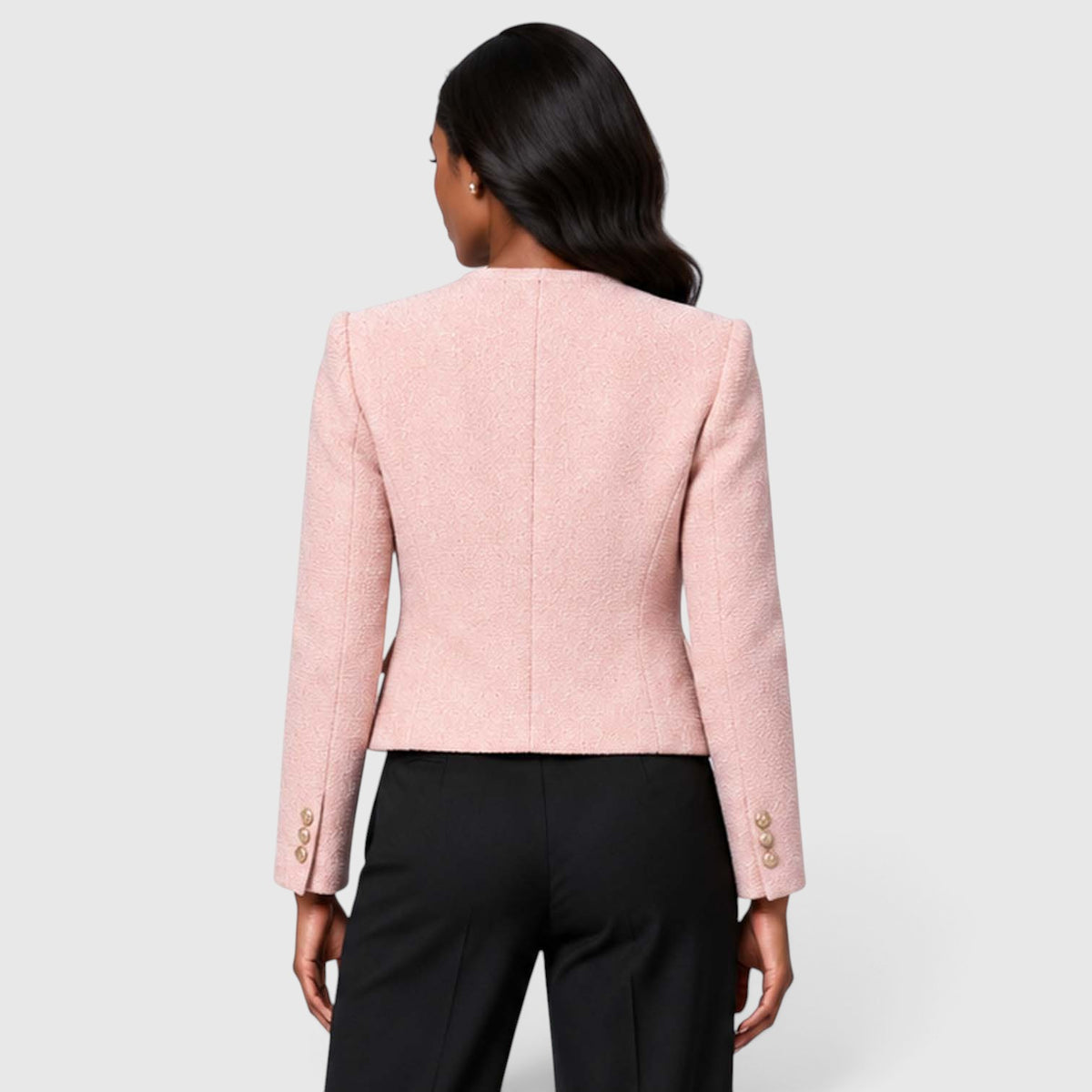 Women's Textured Tweed Cropped Blazer | Elegant Gold Button Jacket for Smart Occasions