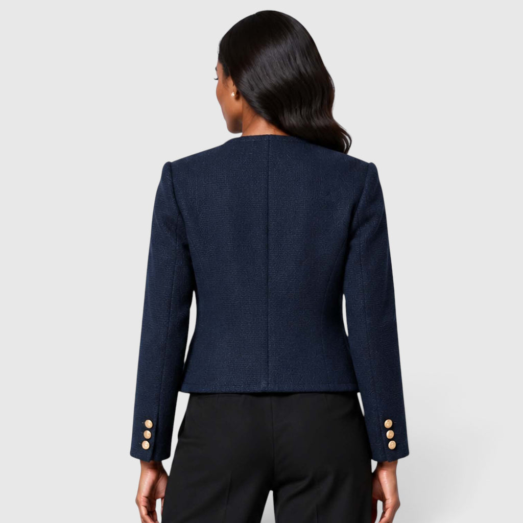 Women's Textured Tweed Cropped Blazer | Elegant Gold Button Jacket for Smart Occasions