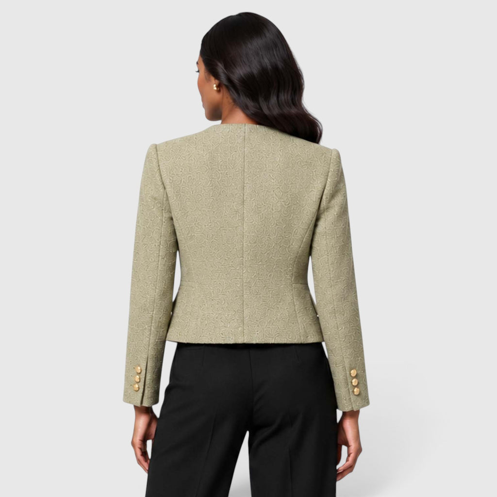 Women's Textured Tweed Cropped Blazer | Elegant Gold Button Jacket for Smart Occasions