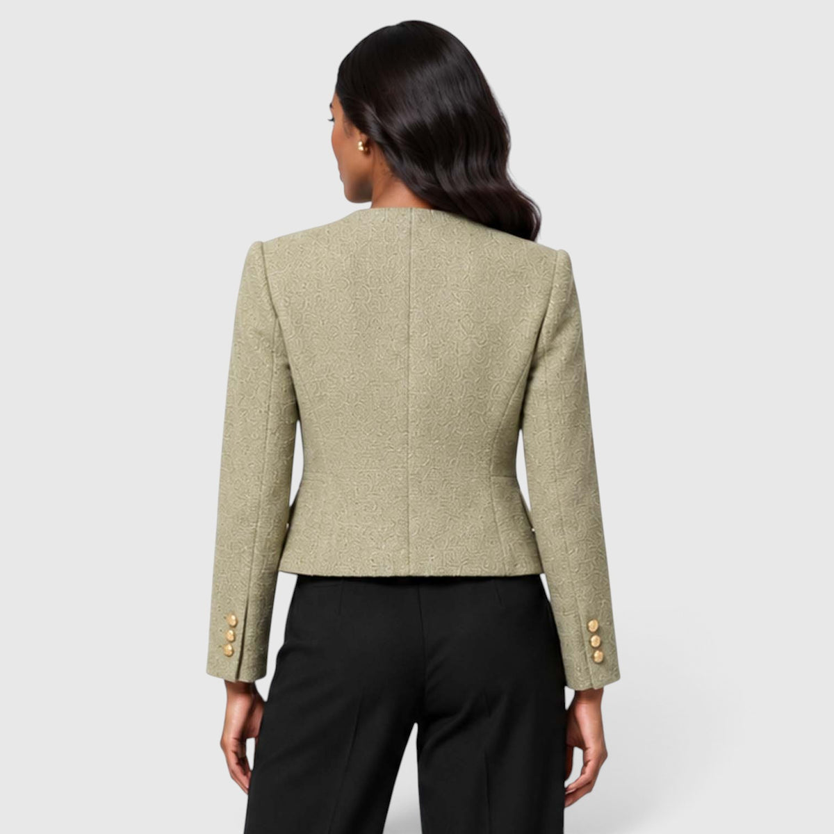 Women's Textured Tweed Cropped Blazer | Elegant Gold Button Jacket for Smart Occasions
