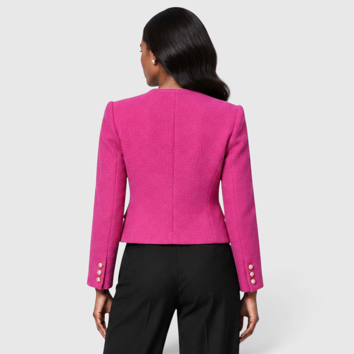 Women's Textured Tweed Cropped Blazer | Elegant Gold Button Jacket for Smart Occasions