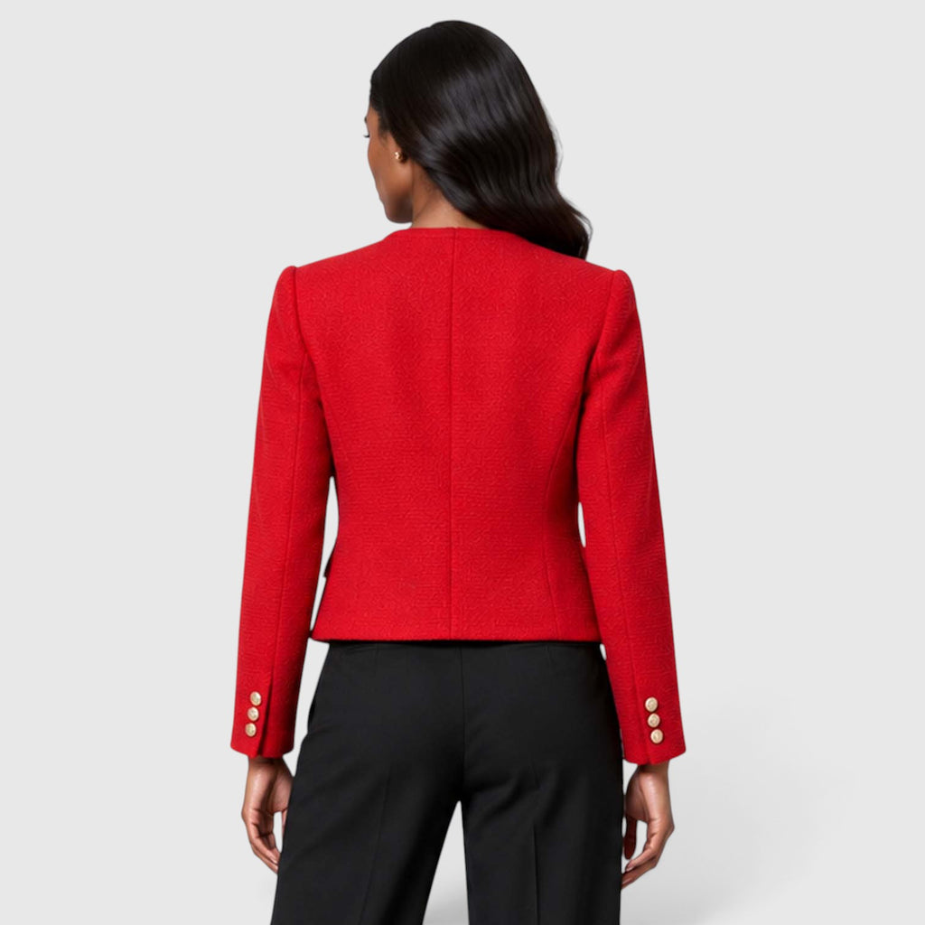 Women's Textured Tweed Cropped Blazer | Elegant Gold Button Jacket for Smart Occasions
