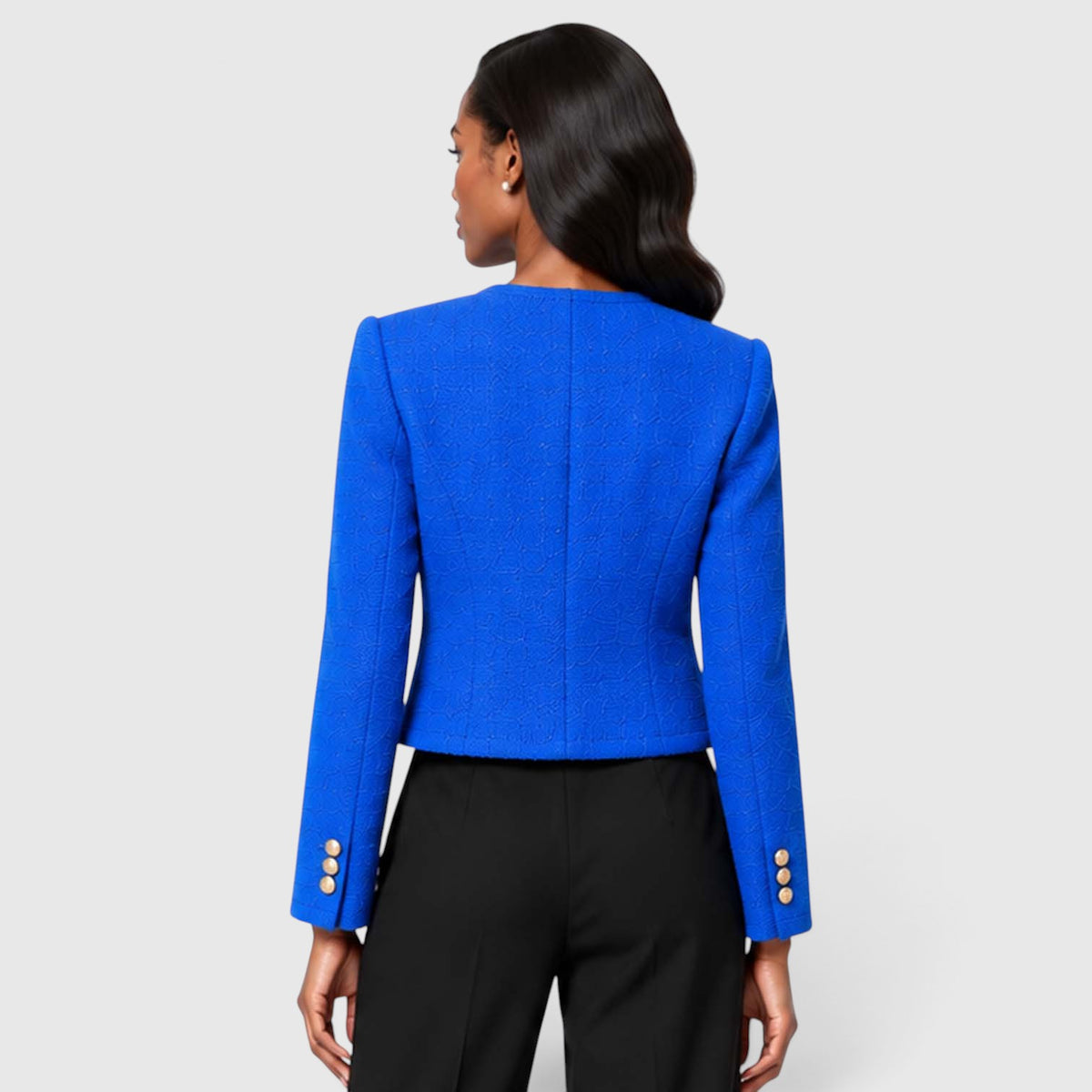 Women's Textured Tweed Cropped Blazer | Elegant Gold Button Jacket for Smart Occasions
