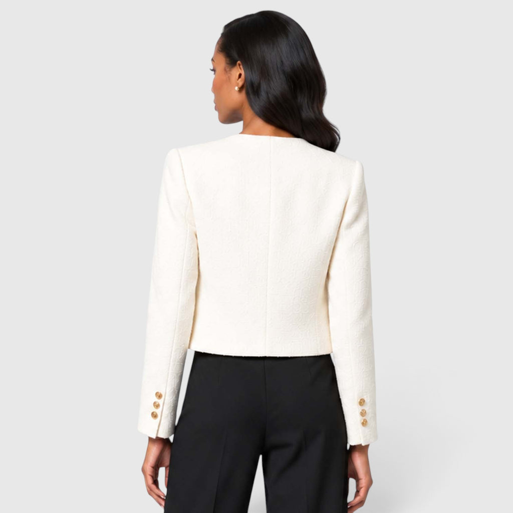 Women's Textured Tweed Cropped Blazer | Elegant Gold Button Jacket for Smart Occasions