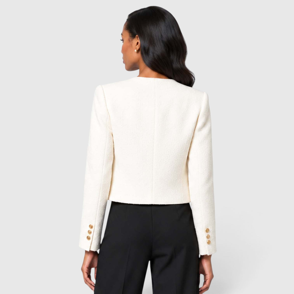Women's Textured Tweed Cropped Blazer | Elegant Gold Button Jacket for Smart Occasions