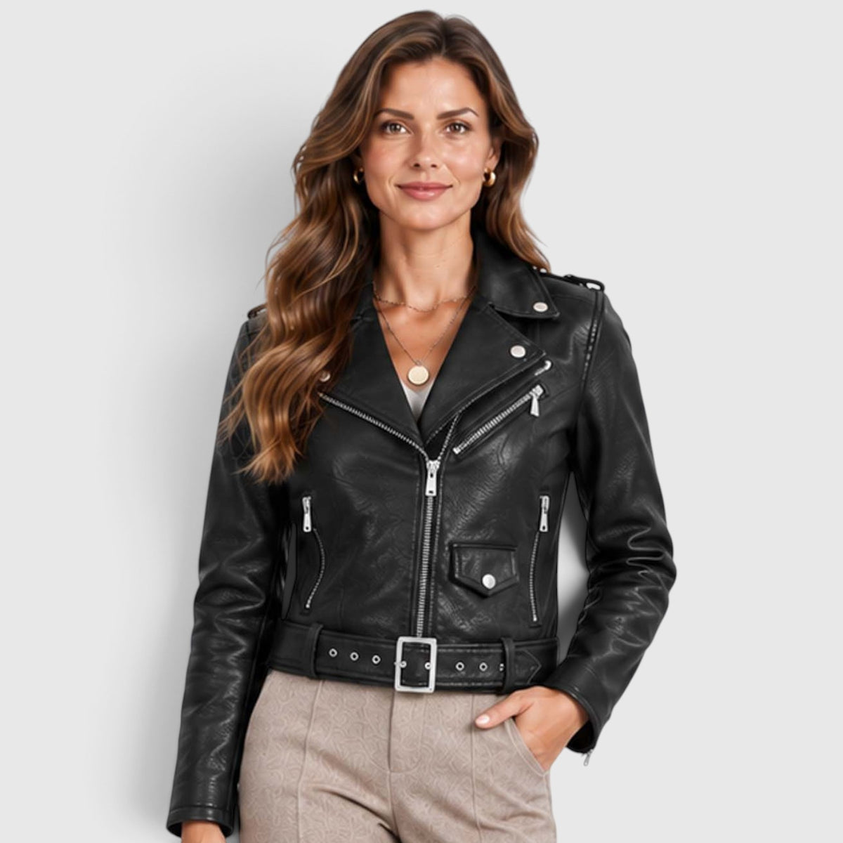 Women's Vegan Leather Biker Jacket | Stylish Asymmetric Zip Design with Fitted Cut