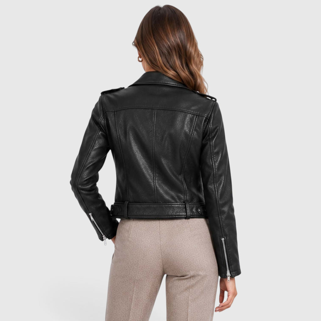 Women's Vegan Leather Biker Jacket | Stylish Asymmetric Zip Design with Fitted Cut