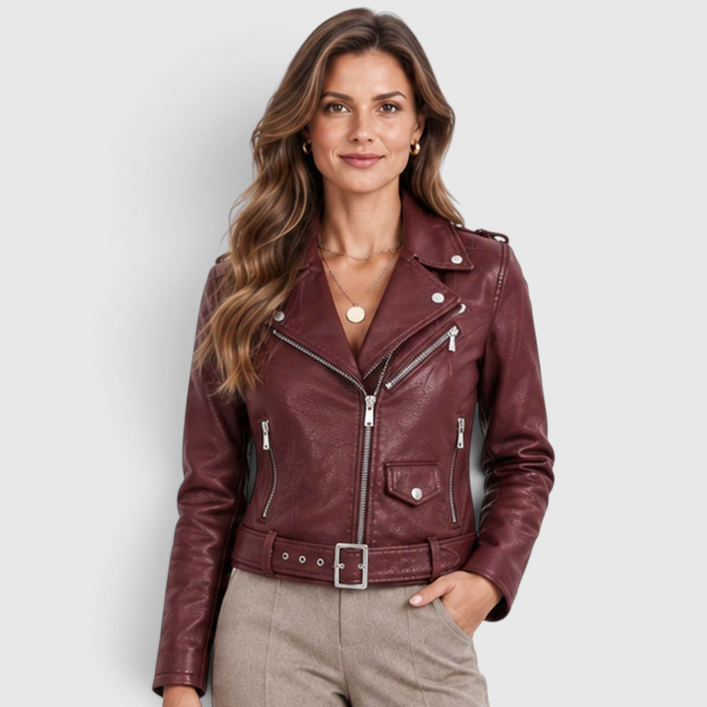 Women's Vegan Leather Biker Jacket | Stylish Asymmetric Zip Design with Fitted Cut