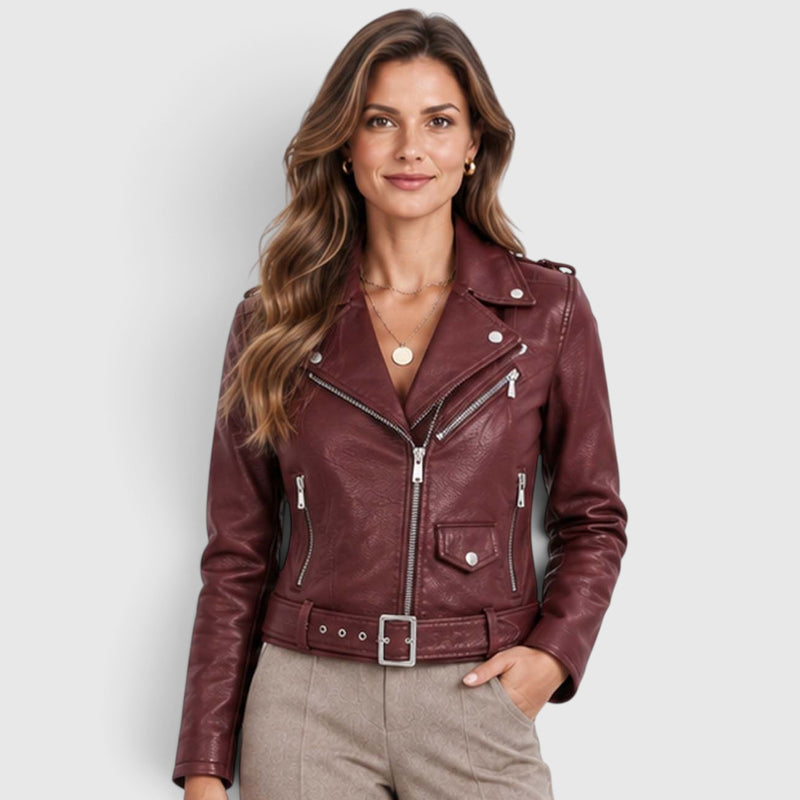 Women's Vegan Leather Biker Jacket | Stylish Asymmetric Zip Design with Fitted Cut