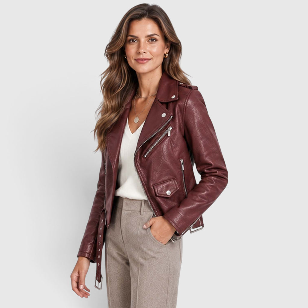 Women's Vegan Leather Biker Jacket | Stylish Asymmetric Zip Design with Fitted Cut