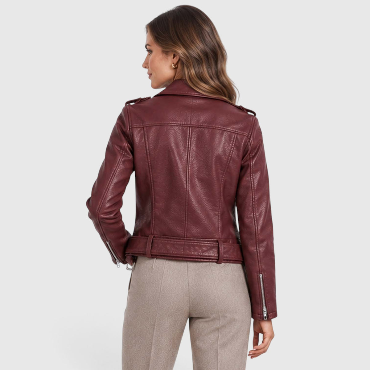 Women's Vegan Leather Biker Jacket | Stylish Asymmetric Zip Design with Fitted Cut
