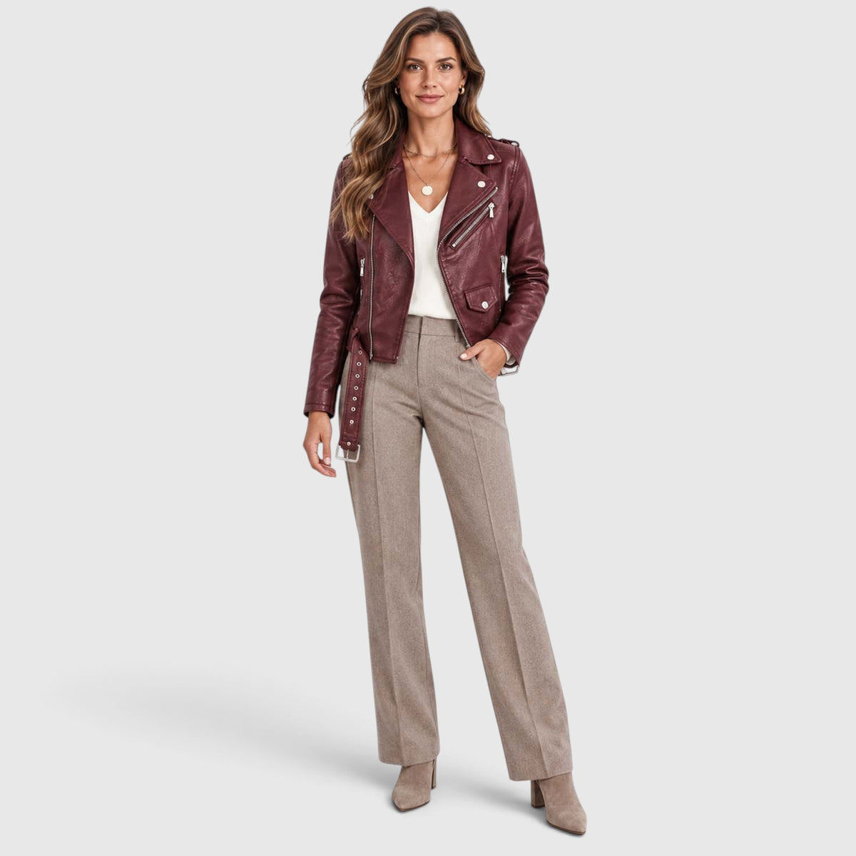 Women's Vegan Leather Biker Jacket | Stylish Asymmetric Zip Design with Fitted Cut