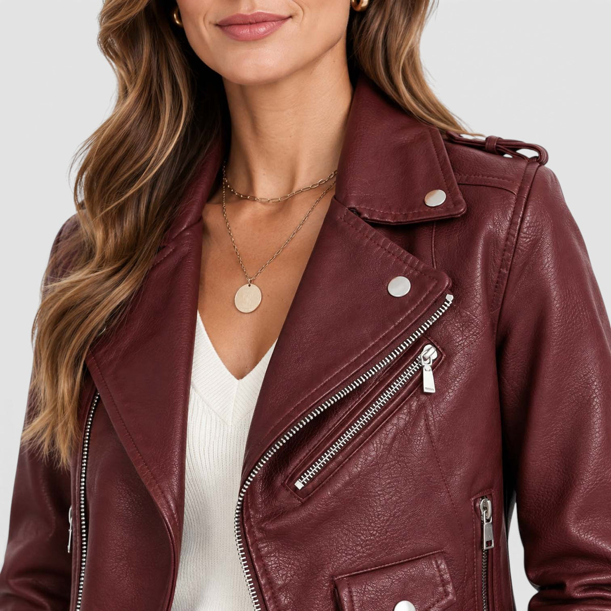 Women's Vegan Leather Biker Jacket | Stylish Asymmetric Zip Design with Fitted Cut