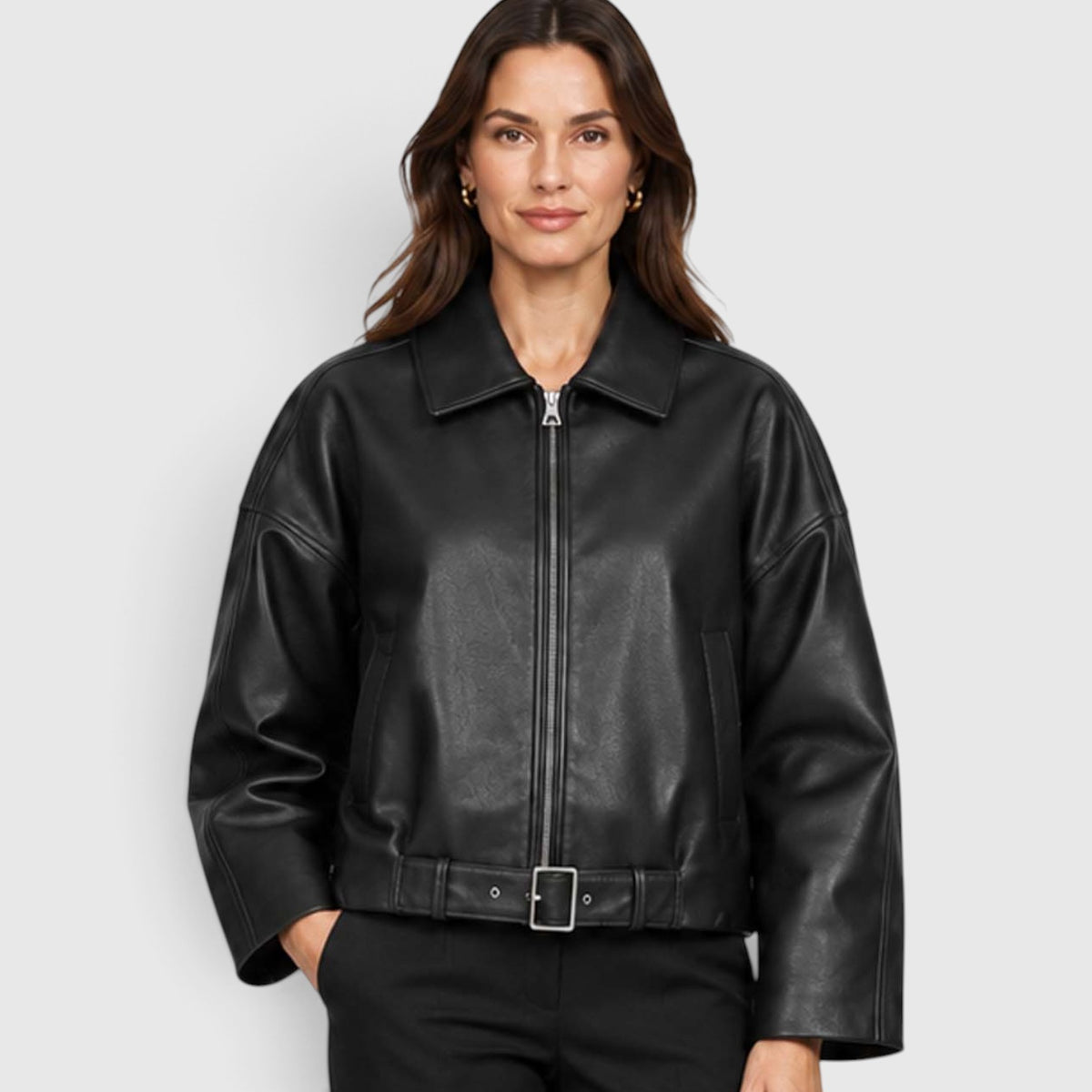 Women's Vegan Leather Jacket | Stylish Oversized Cropped Coat for Everyday Wear