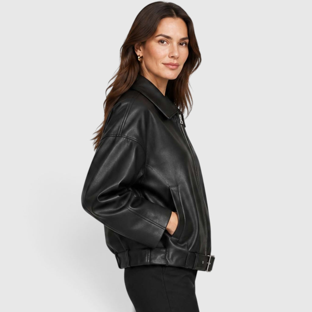 Women's Vegan Leather Jacket | Stylish Oversized Cropped Coat for Everyday Wear