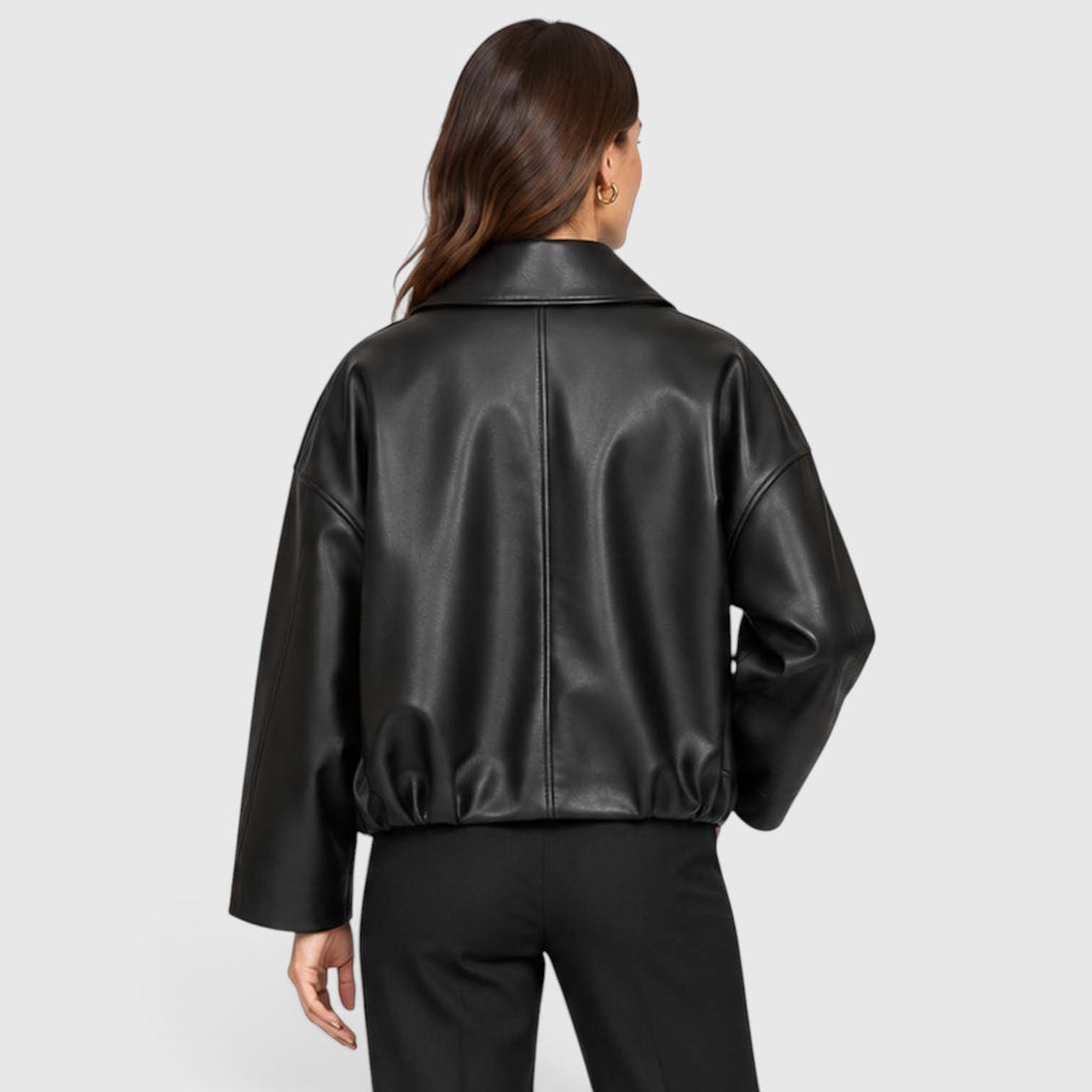 Women's Vegan Leather Jacket | Stylish Oversized Cropped Coat for Everyday Wear