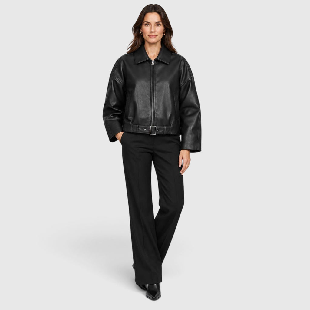 Women's Vegan Leather Jacket | Stylish Oversized Cropped Coat for Everyday Wear
