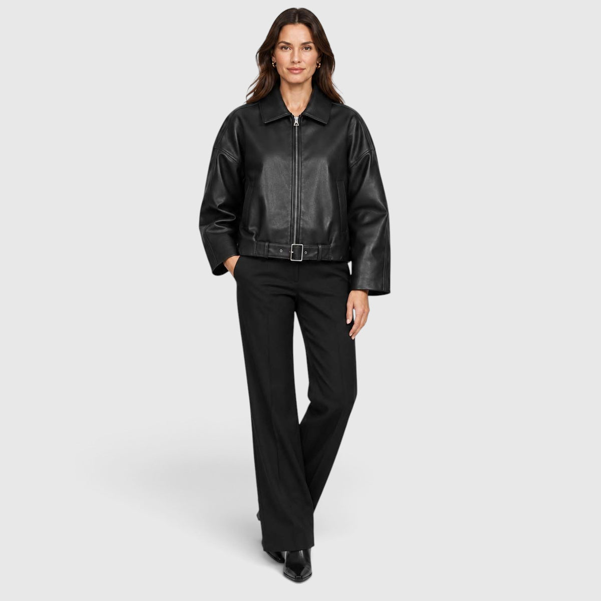 Women's Vegan Leather Jacket | Stylish Oversized Cropped Coat for Everyday Wear