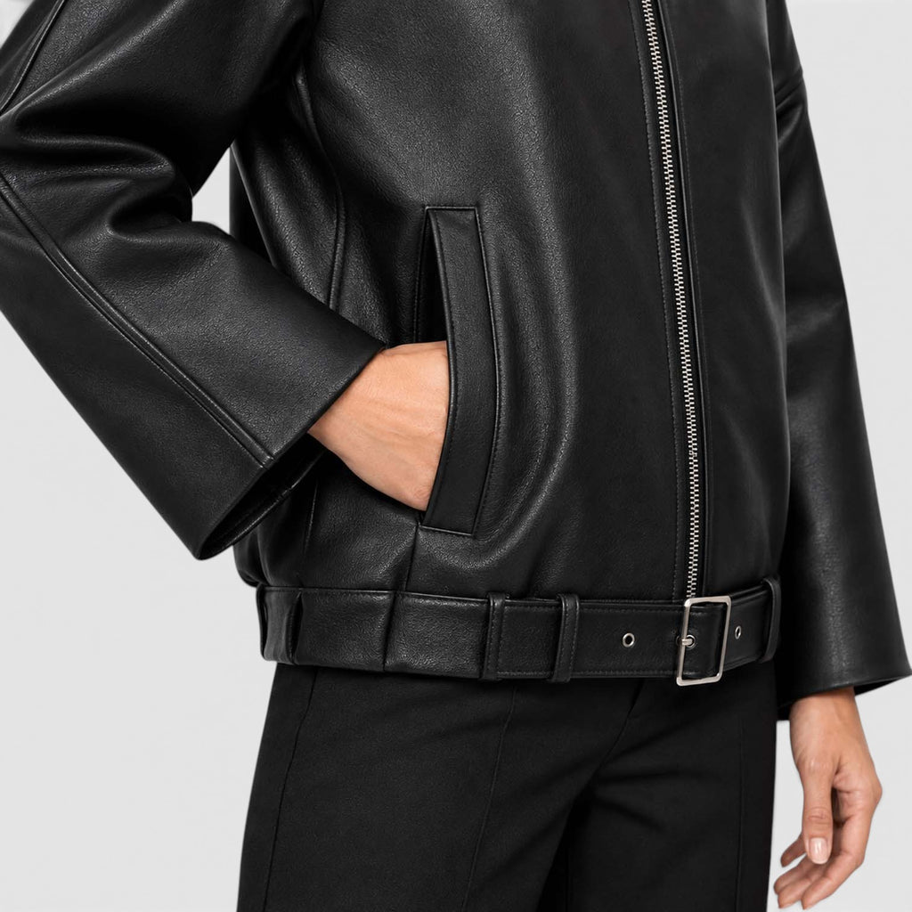 Women's Vegan Leather Jacket | Stylish Oversized Cropped Coat for Everyday Wear