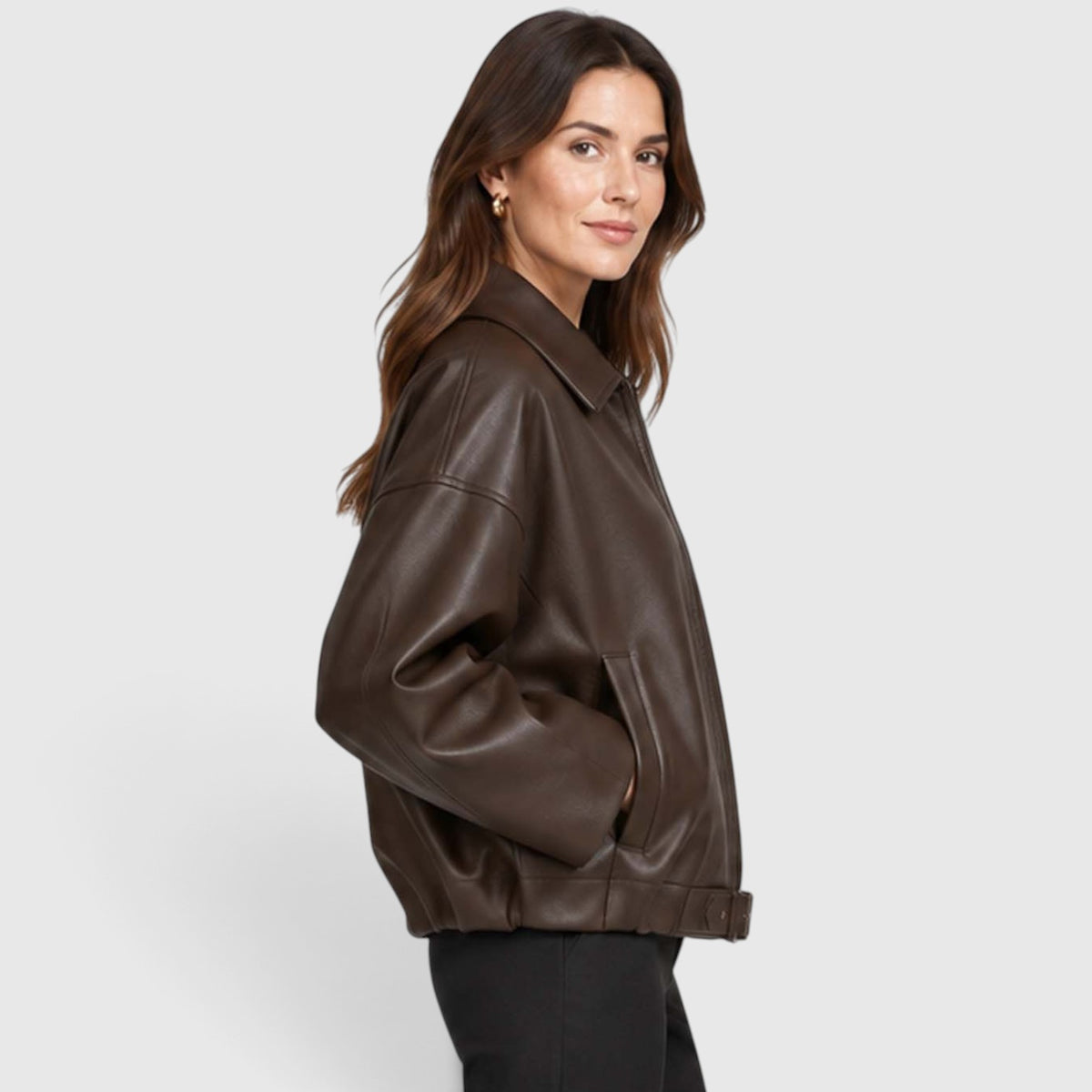 Women's Vegan Leather Jacket | Stylish Oversized Cropped Coat for Everyday Wear