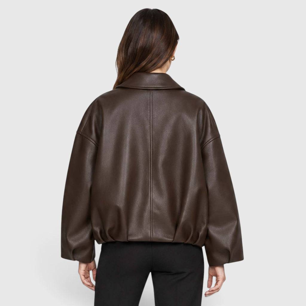 Women's Vegan Leather Jacket | Stylish Oversized Cropped Coat for Everyday Wear
