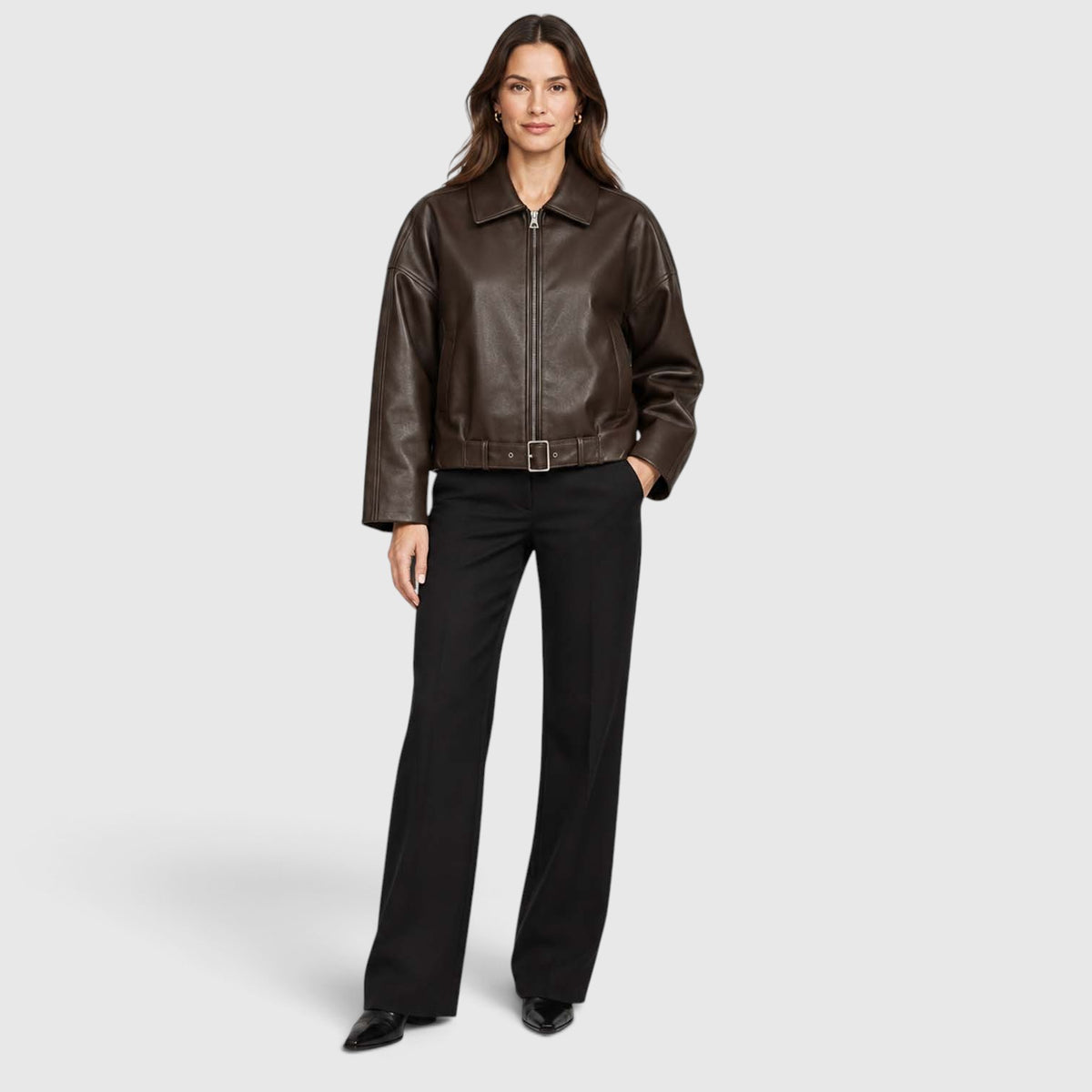 Women's Vegan Leather Jacket | Stylish Oversized Cropped Coat for Everyday Wear