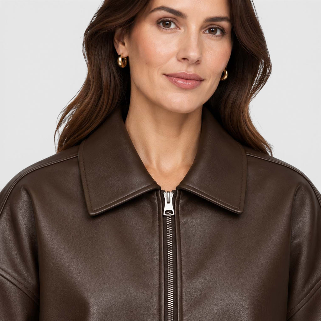 Women's Vegan Leather Jacket | Stylish Oversized Cropped Coat for Everyday Wear