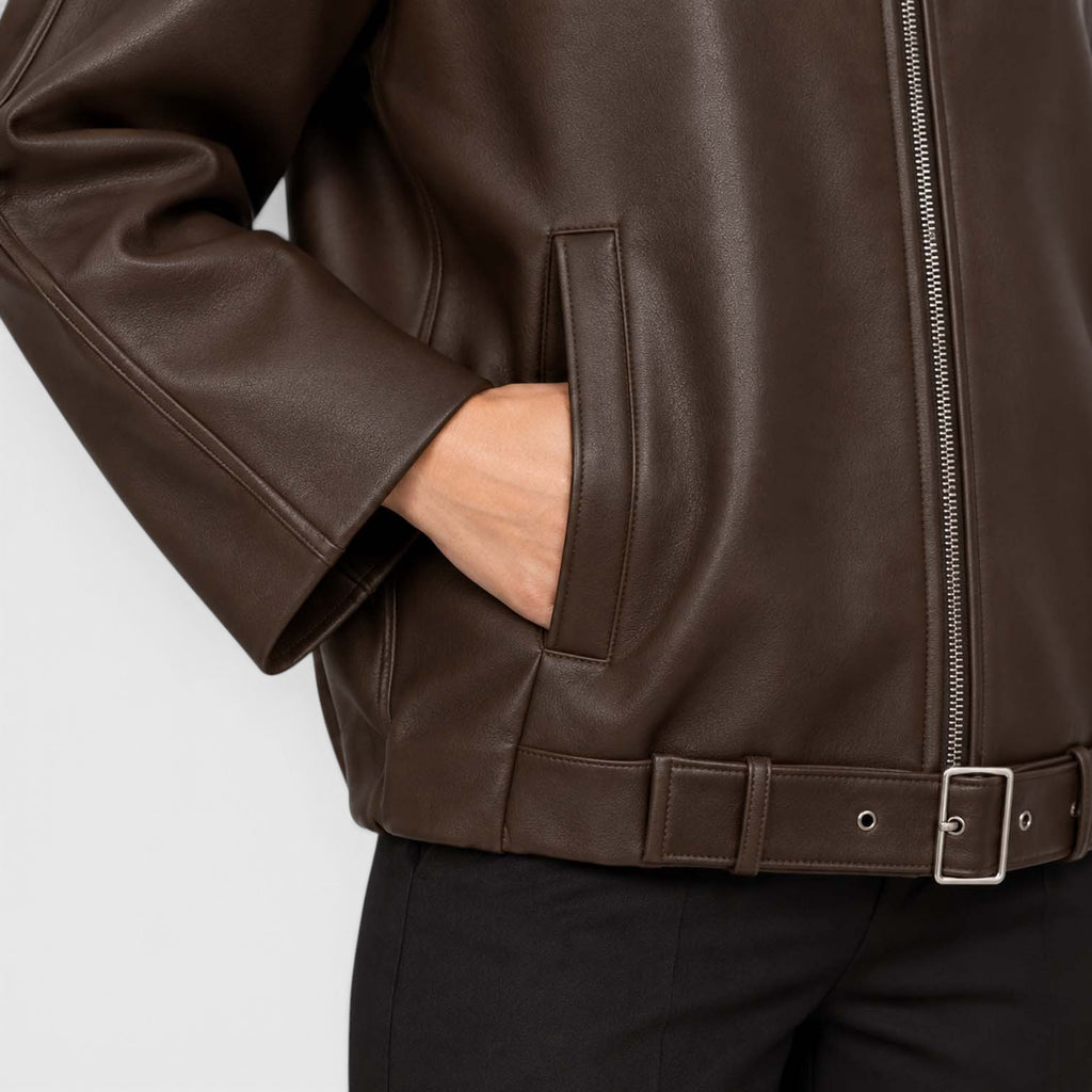 Women's Vegan Leather Jacket | Stylish Oversized Cropped Coat for Everyday Wear